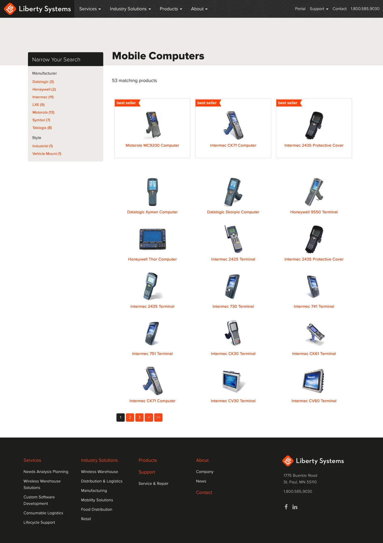 Products listing page